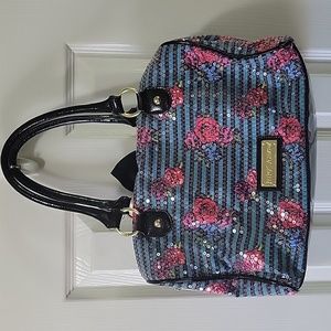 Betsy Johnson Turquoise with Pink Roses and Sequins Purse